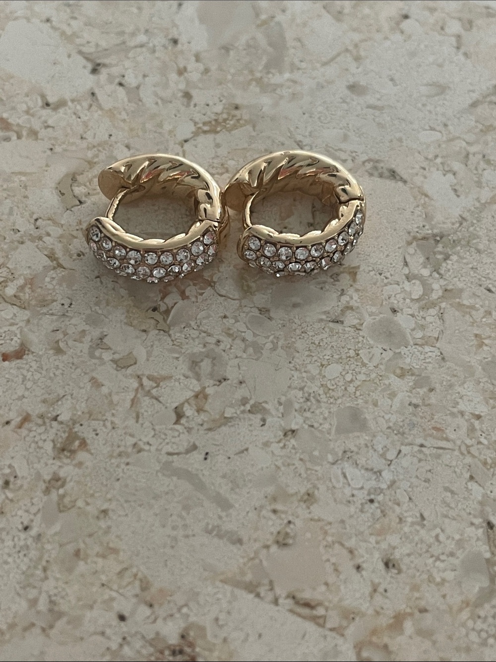 Gold Crystal Huggie Hoop Earrings - Women Jewelry
